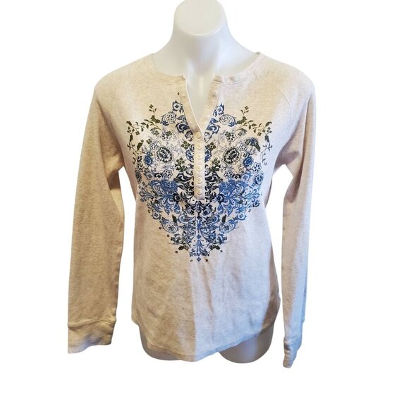 NWOT Charter Club Cream Y2k Fairy Goth Cottage Core Floral Large Thermal Top - Picture 2 of 8